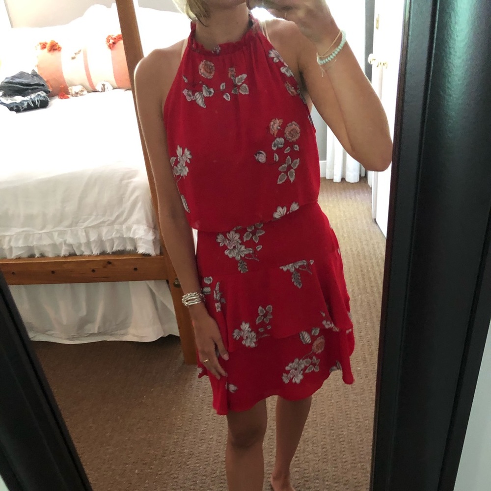 Bb Dakota floral tiered dress, open back.
